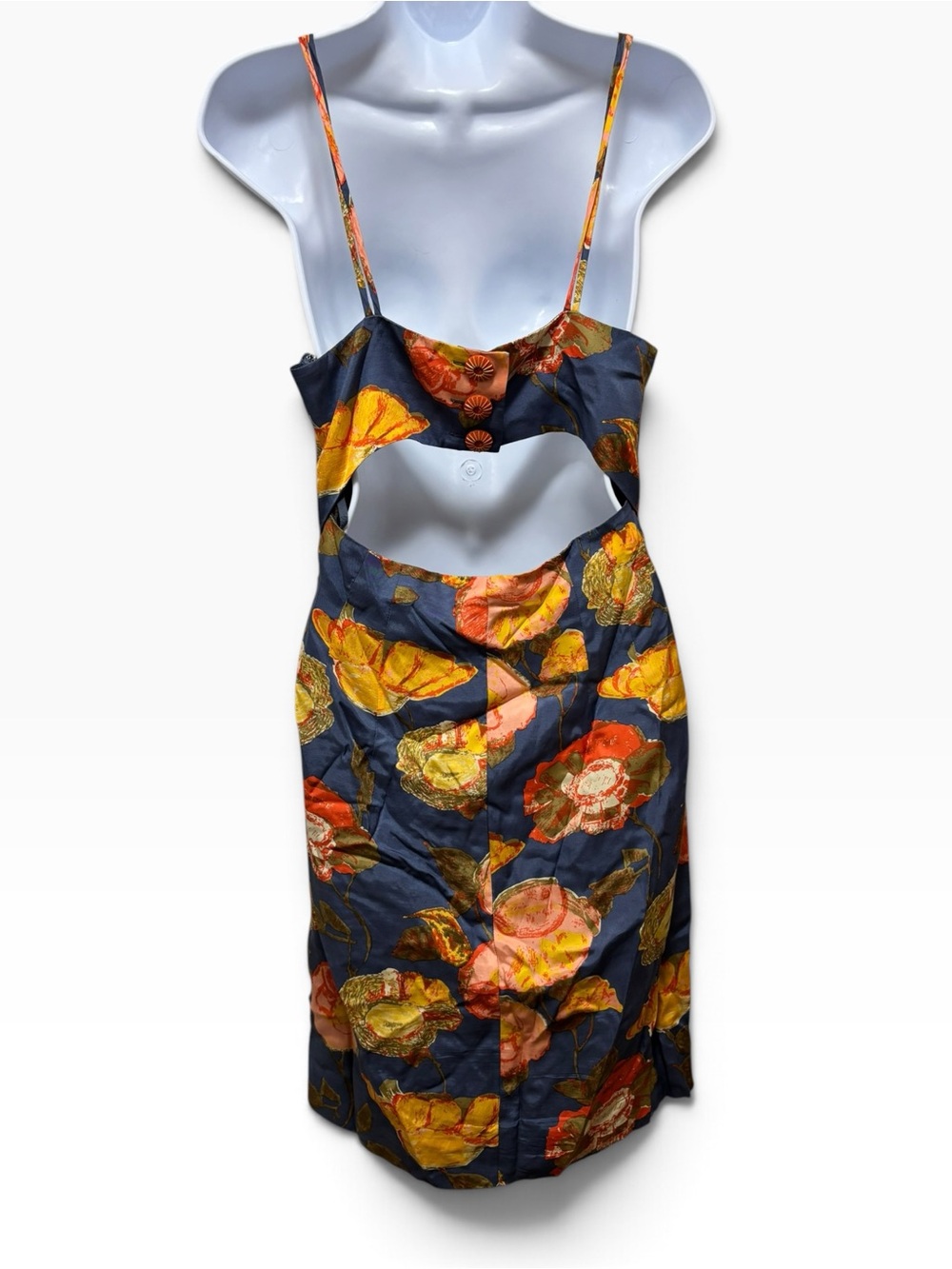 Maeve Anthropologie Blue Floral Cutout Back Fit & Flare Mini Dress 6 - Picture 3 of 5